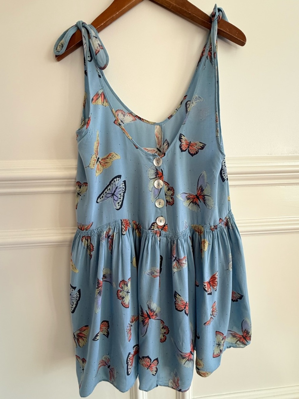 Kimchi Blue Urban Outfitter Women Mini Dress Shirt Tie Shoulder Sundress Size XS